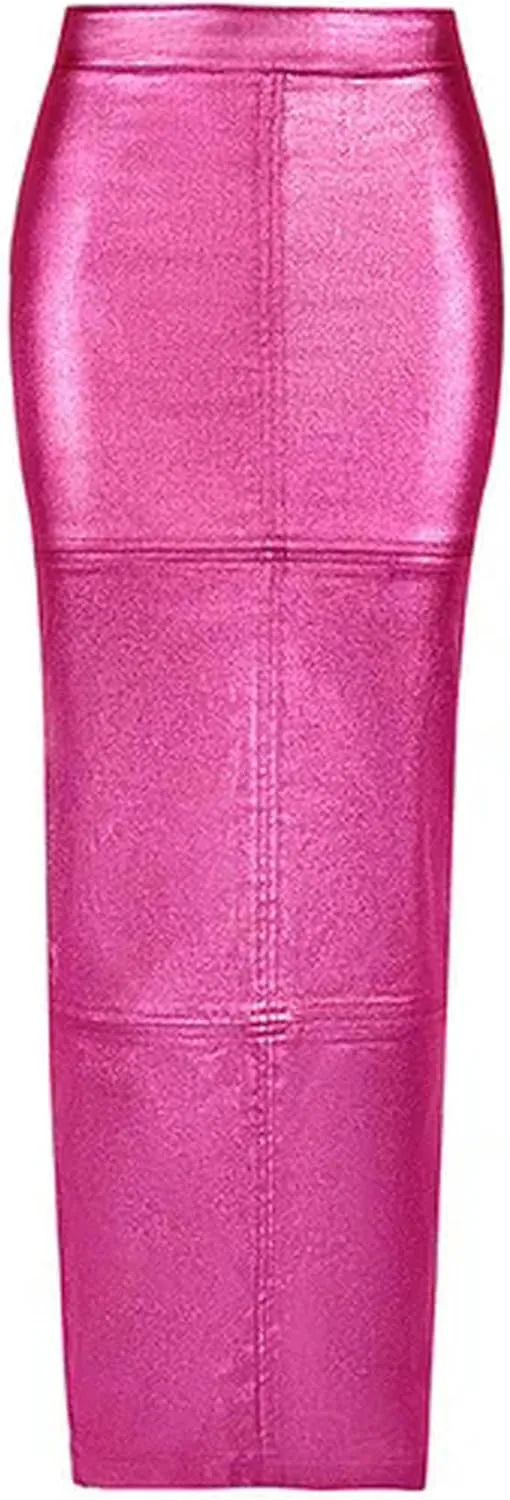 Women PU Pencil Skirts Spring Zipper High Waisted Party Slim Female Long Skirt-B-XXL