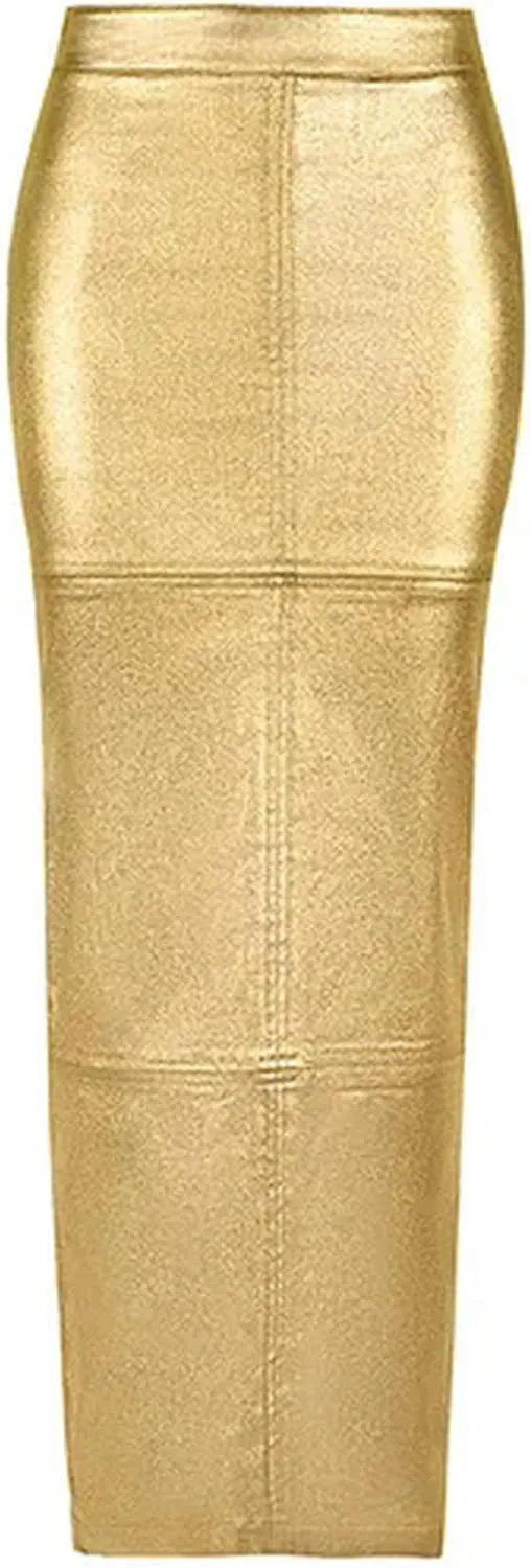 Women PU Pencil Skirts Spring Zipper High Waisted Party Slim Female Long Skirt-GR-XXL, XX-Large