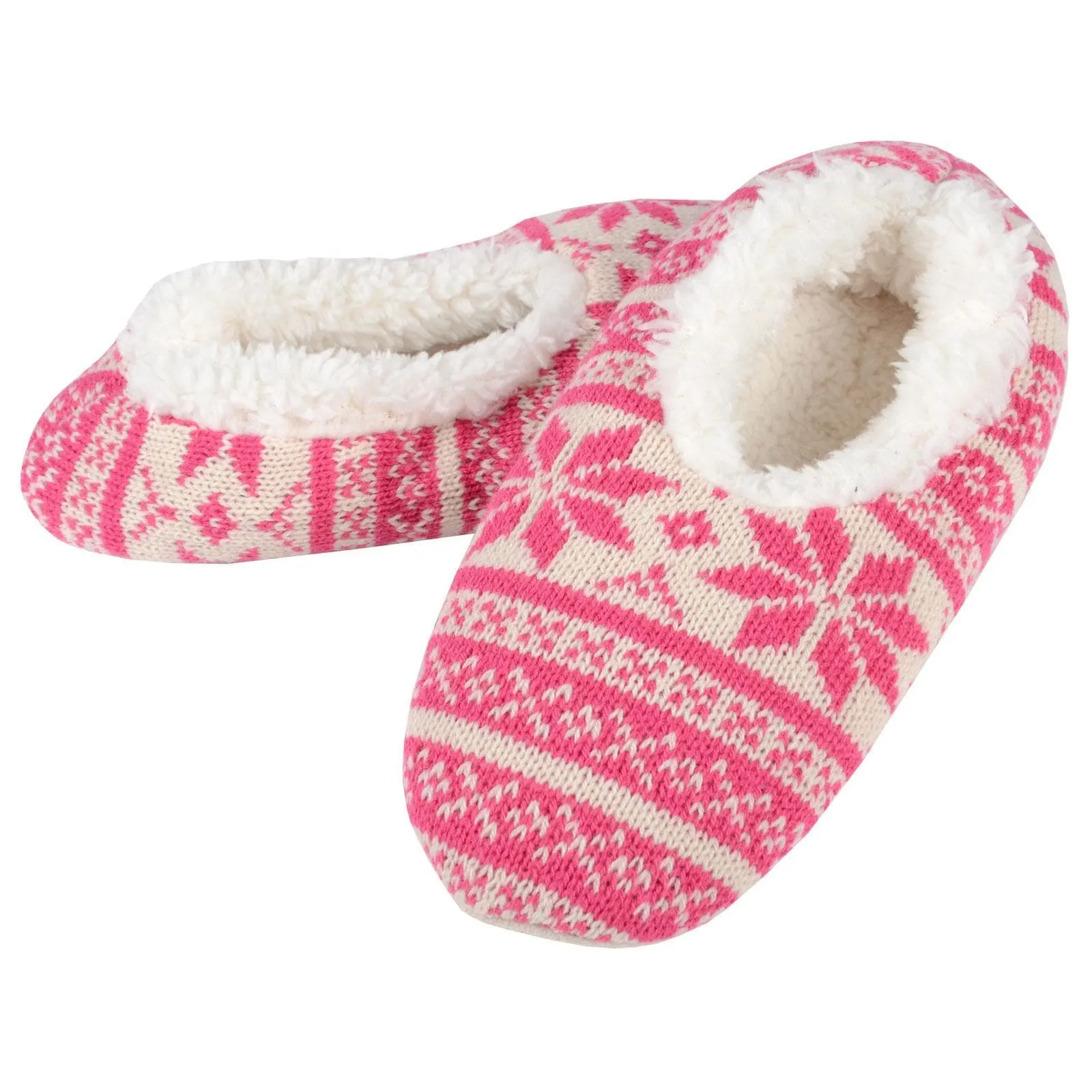 Womens Fair Isle Knit Snugg Slippers Sherpa Fleece Lining