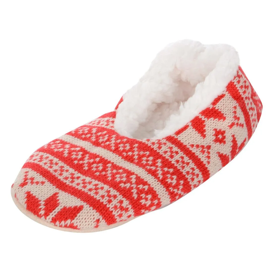 Womens Fair Isle Knit Snugg Slippers Sherpa Fleece Lining