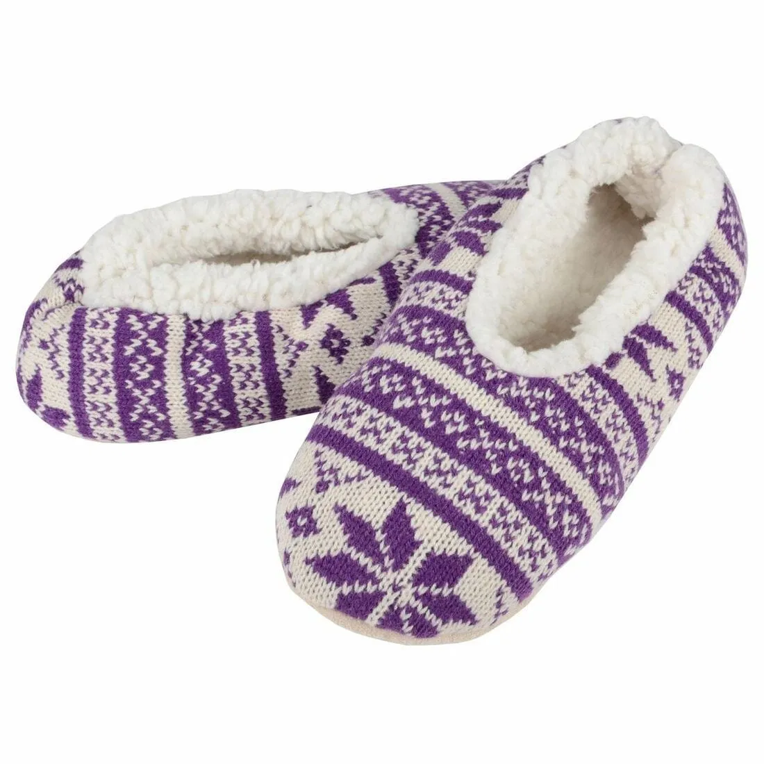 Womens Fair Isle Knit Snugg Slippers Sherpa Fleece Lining