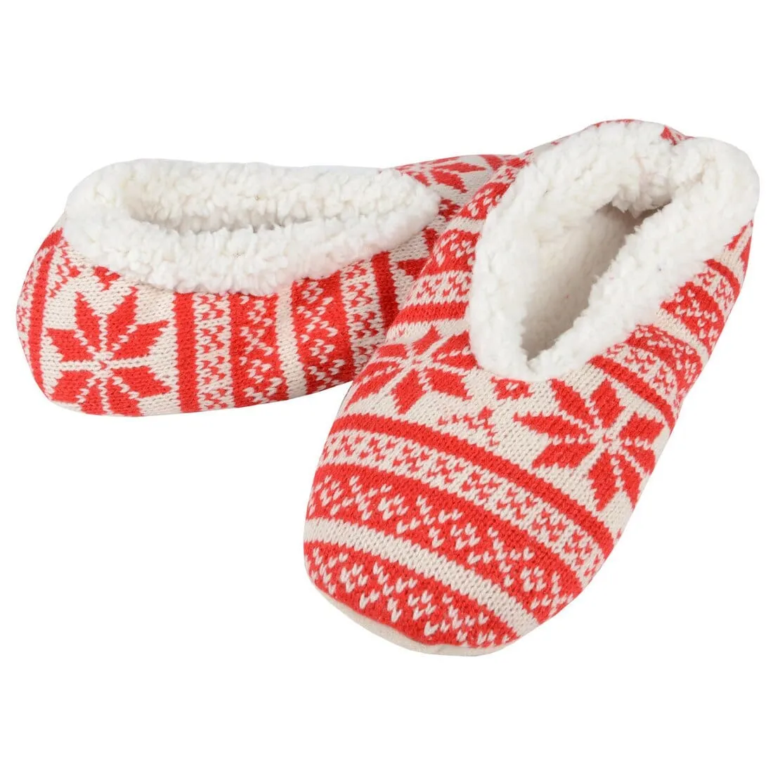 Womens Fair Isle Knit Snugg Slippers Sherpa Fleece Lining