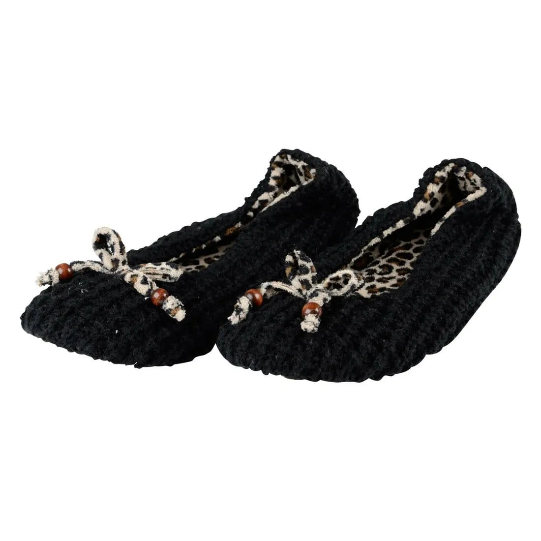 Womens Millie Knitted Ballet Slippers With Leopard Print