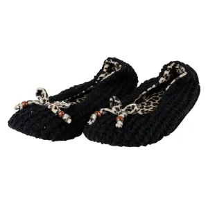 Womens Millie Knitted Ballet Slippers With Leopard Print