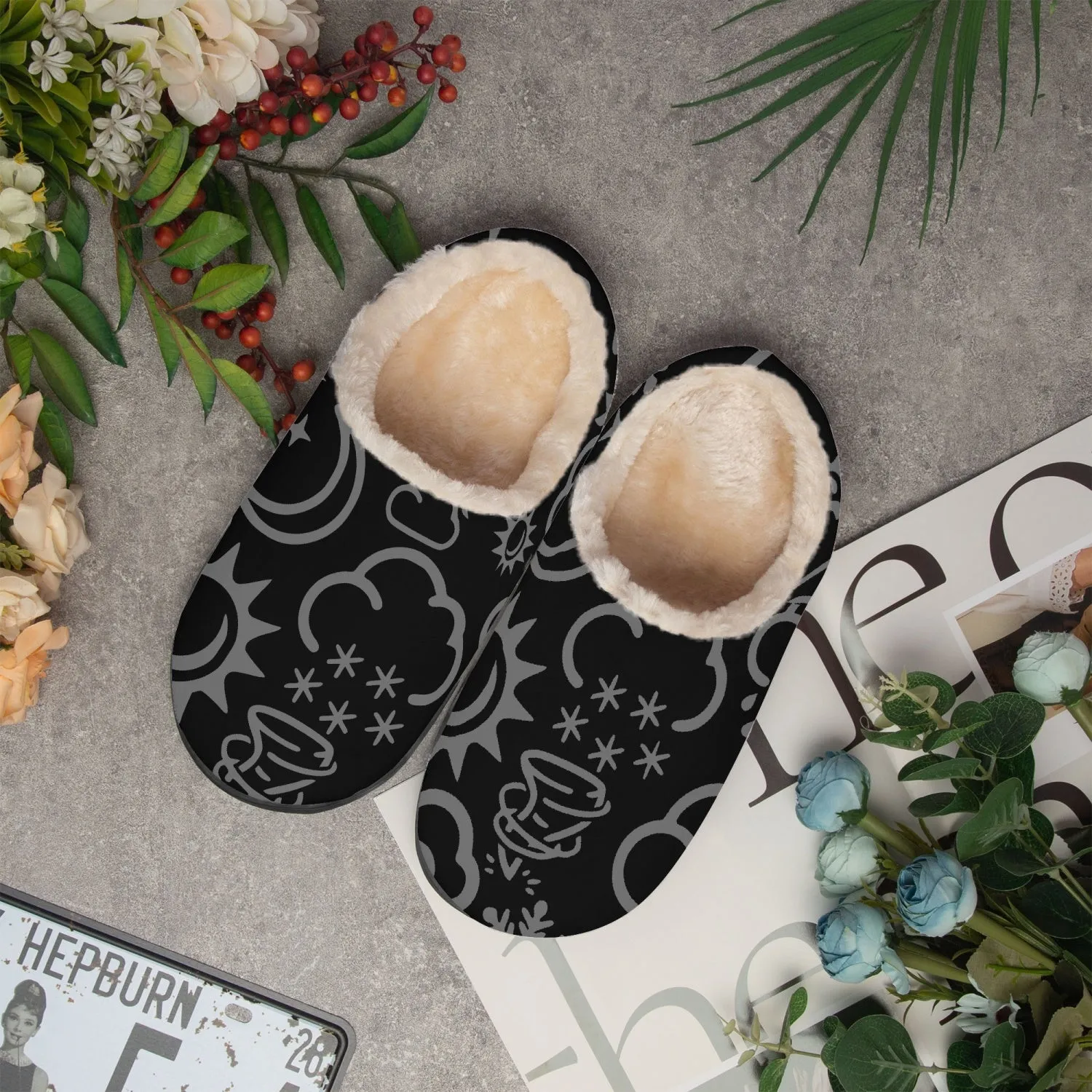 Wx Icon (Black/Gray) Fluffy Slippers